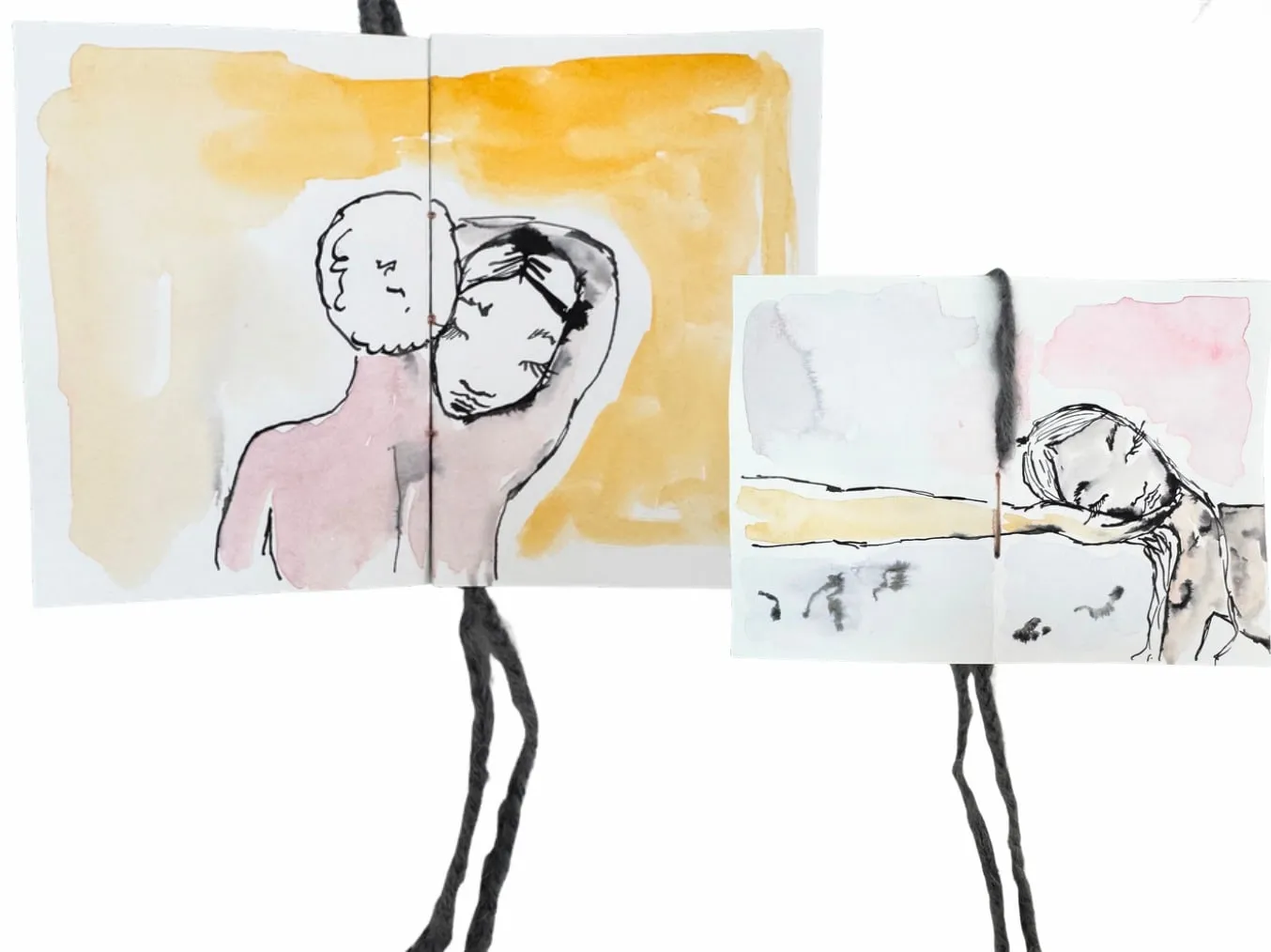 Daleko od svých blízkých / Être loin de tes proches, 2025, watercolour and ink on paper, hand-bound diary, A7