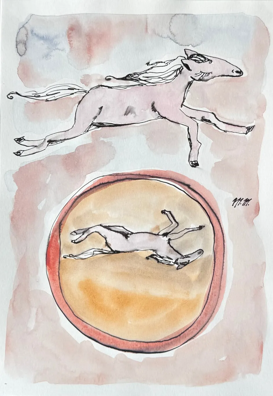 Rok koně, 2025–26, ink and watercolour on paper, A4