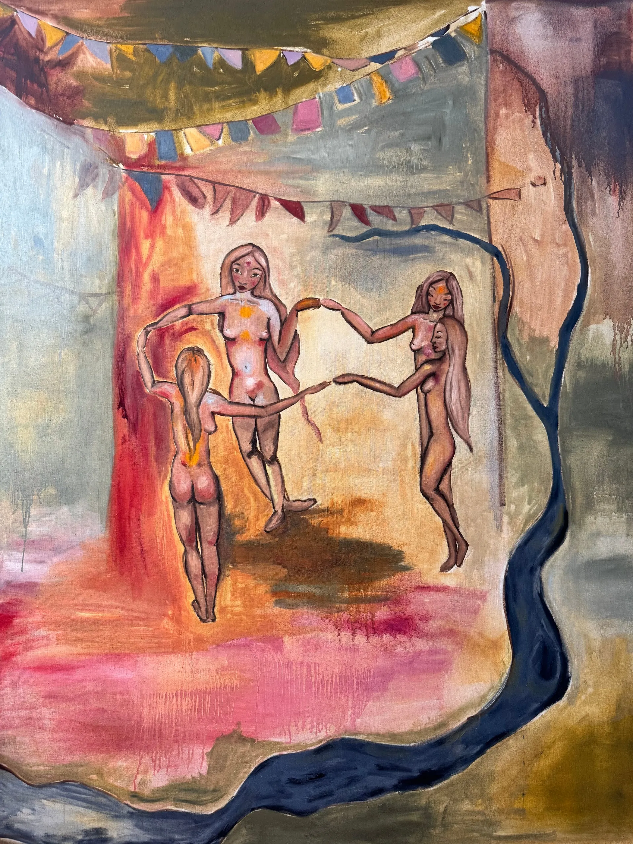 En dansant, 2026, huile sur toile, 150 × 130 cm