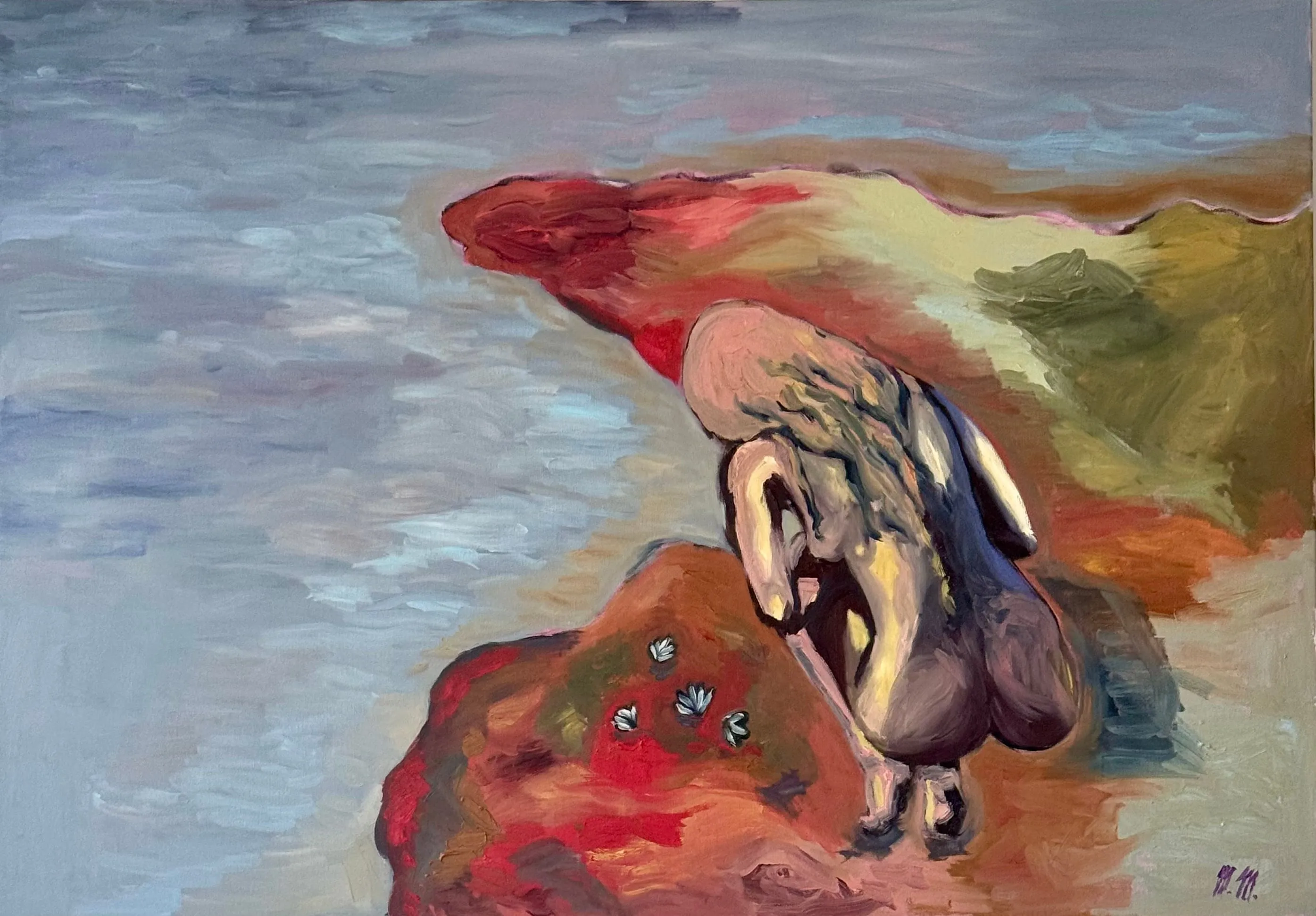 Sběr, 2026, oil on canvas, 100 × 70 cm – Marie Machoňová