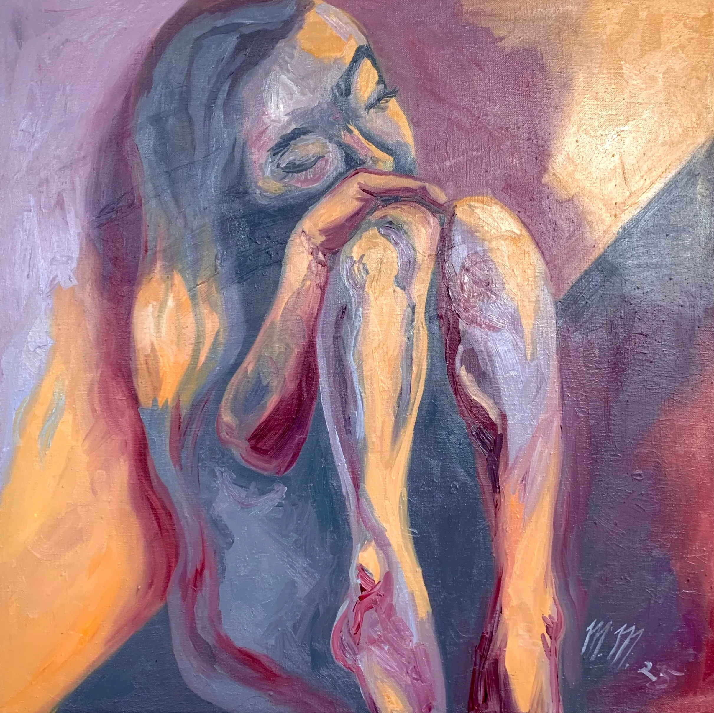 Schoulená, 2025, huile sur toile, 50 × 50 cm