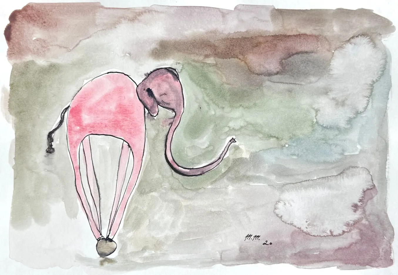 Na špičkách, 2025, ink and watercolour on paper, A4